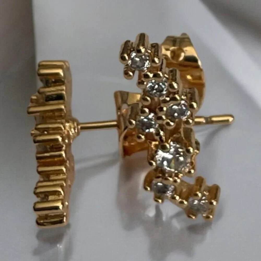 18K Gold Plated CZ Cluster Climber Earrings | Dainty Sparkle Studs Gift For Her